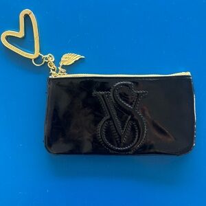 Victorias Secret Black Gold Keychain Heart Clutch Travel Makeup Purse
